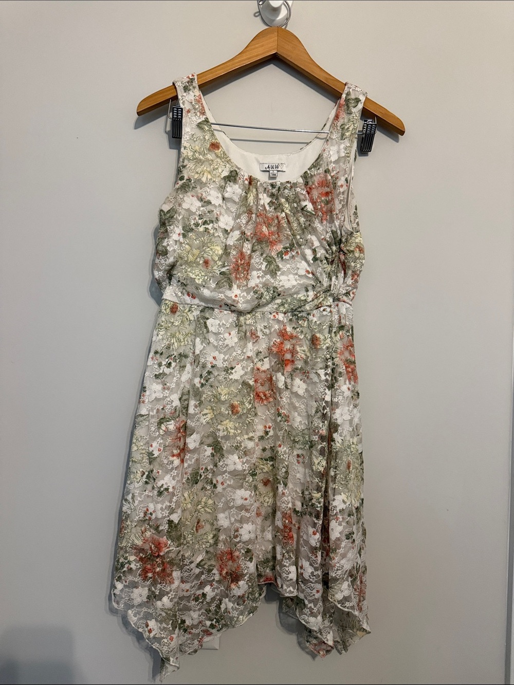 AUW Lace Overlay Floral Dress Sz L EUC